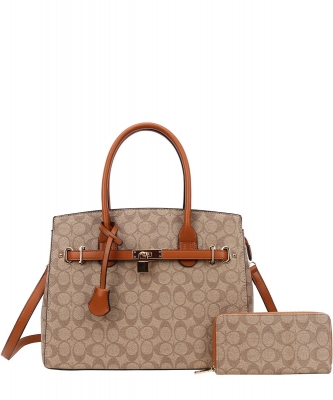 Designer Monogram 2 in 1 Handbag 008-6794W BROWN